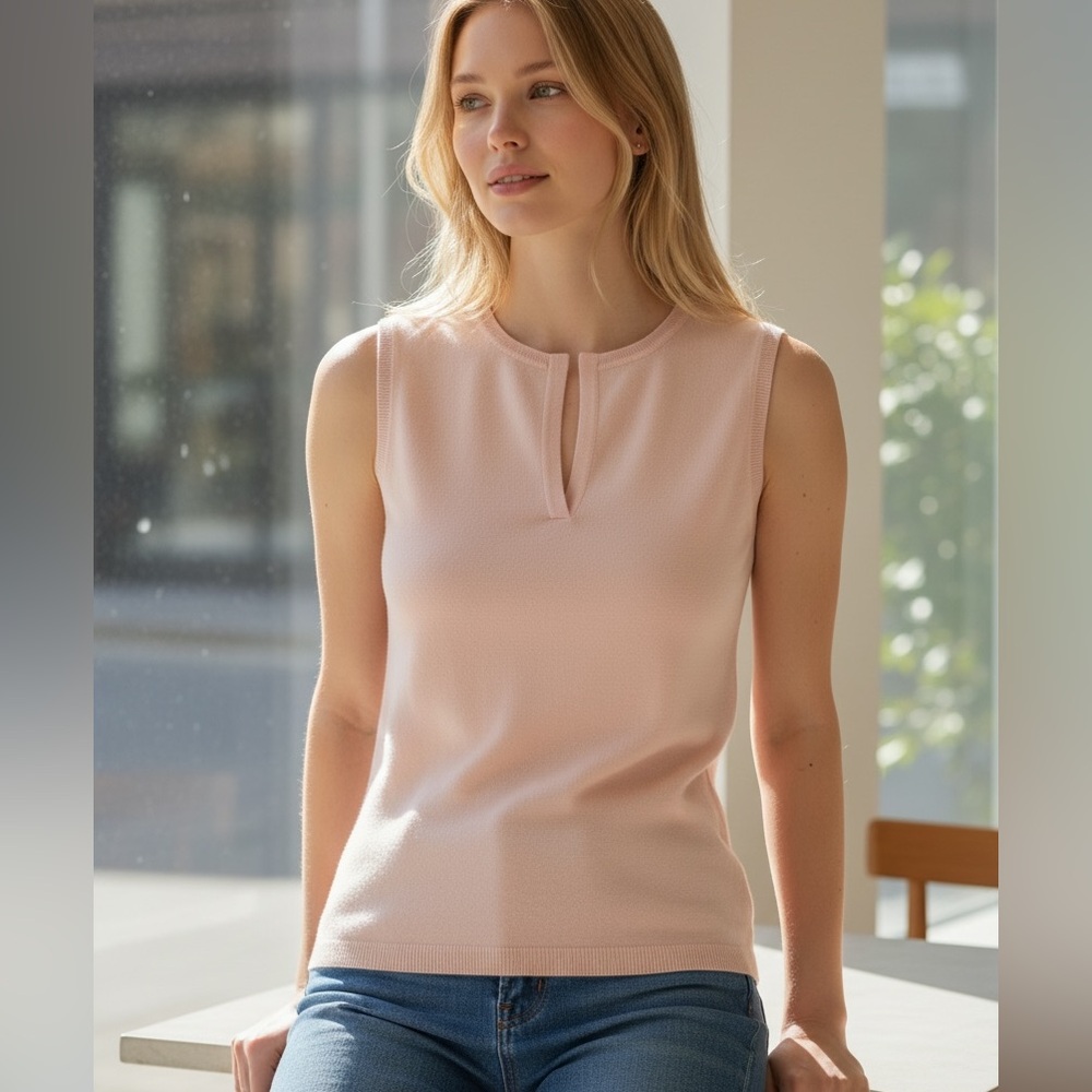 $1,905 Jil Sander 100% cashmere split crew neck sleeveless knitted top, M